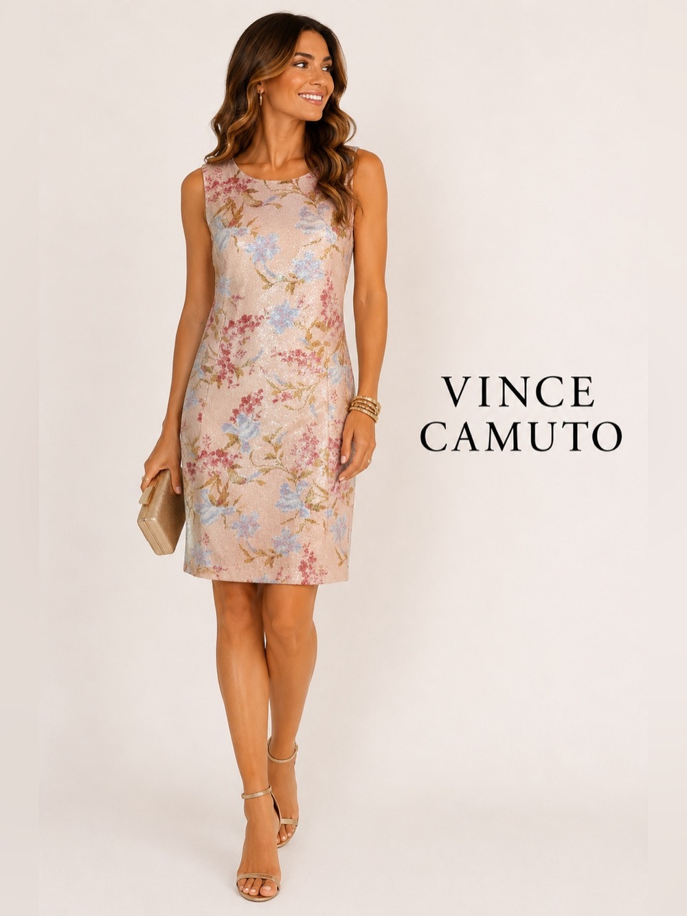 Vince Camuto Sequin- (clear) Floral Stretch Shift Dress Size 8 Wedding Party